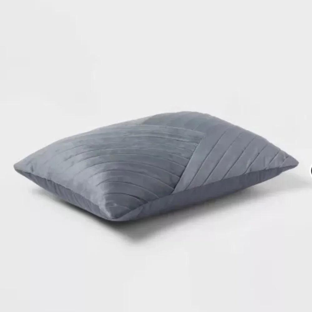 Threshold Luxe Oblong Velvet Pleated Decorative Pillow Slate Blue 14